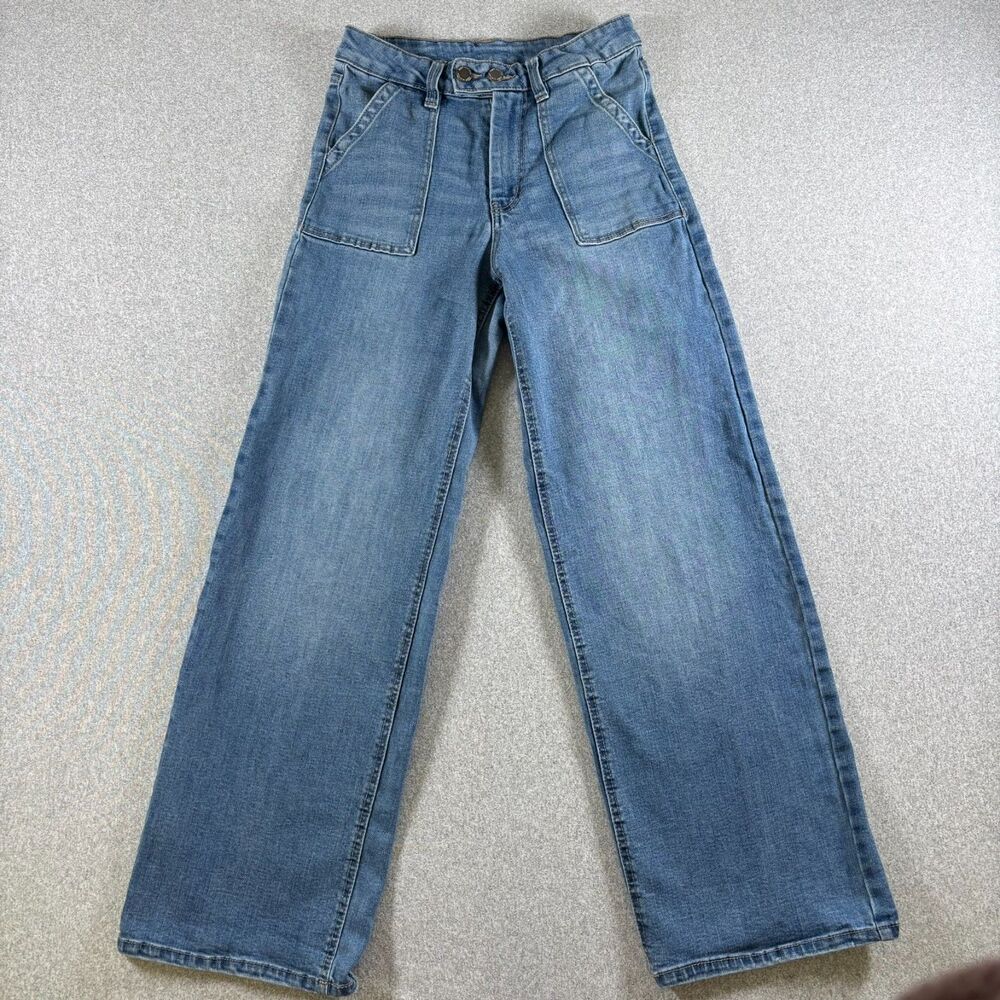 OAT New York Wide Leg Jeans Size Tag Missing High Rise Patch Pocket Denim